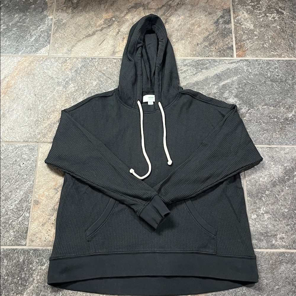 aerie women’s long waffle hoodie gray XXS